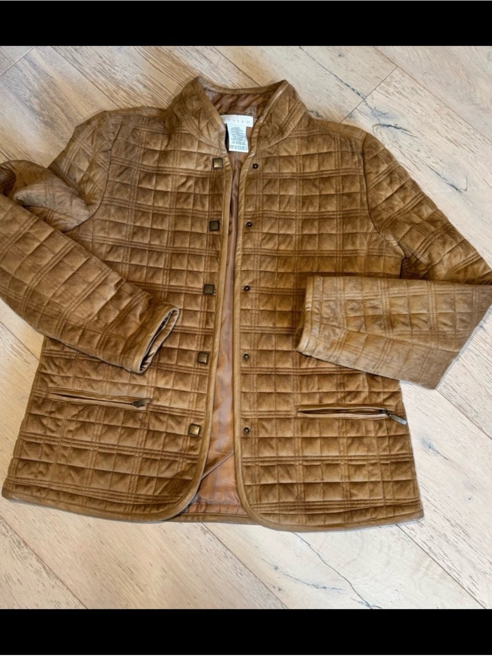 Tweeds Quilted Faux Suede Vintage Jacket M Tan Camel Equestrian Barn Coat Pocket - Picture 11 of 16